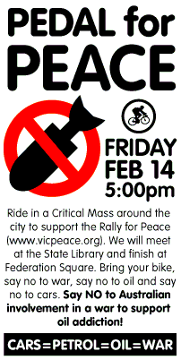 PEDAL for PEACE, Friday Feb 14, 5:00pm