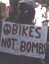 Bikes Not Bombs Sign at Atlanta Bush Protest
