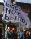 Bikes Not Bombs flag in Sheffield