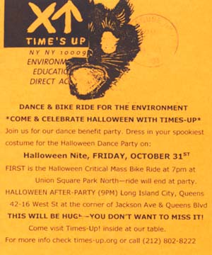 Dance & Bike Ride for the Environment
FIRST is the Halloween Critical Mass Bike Ride
at 7pm at Union Square Park North -- ride will end at party.
